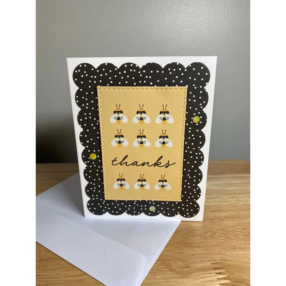 Bee Greeting Card – Handmade A2 Card – All Occasion Thank You Blank Card